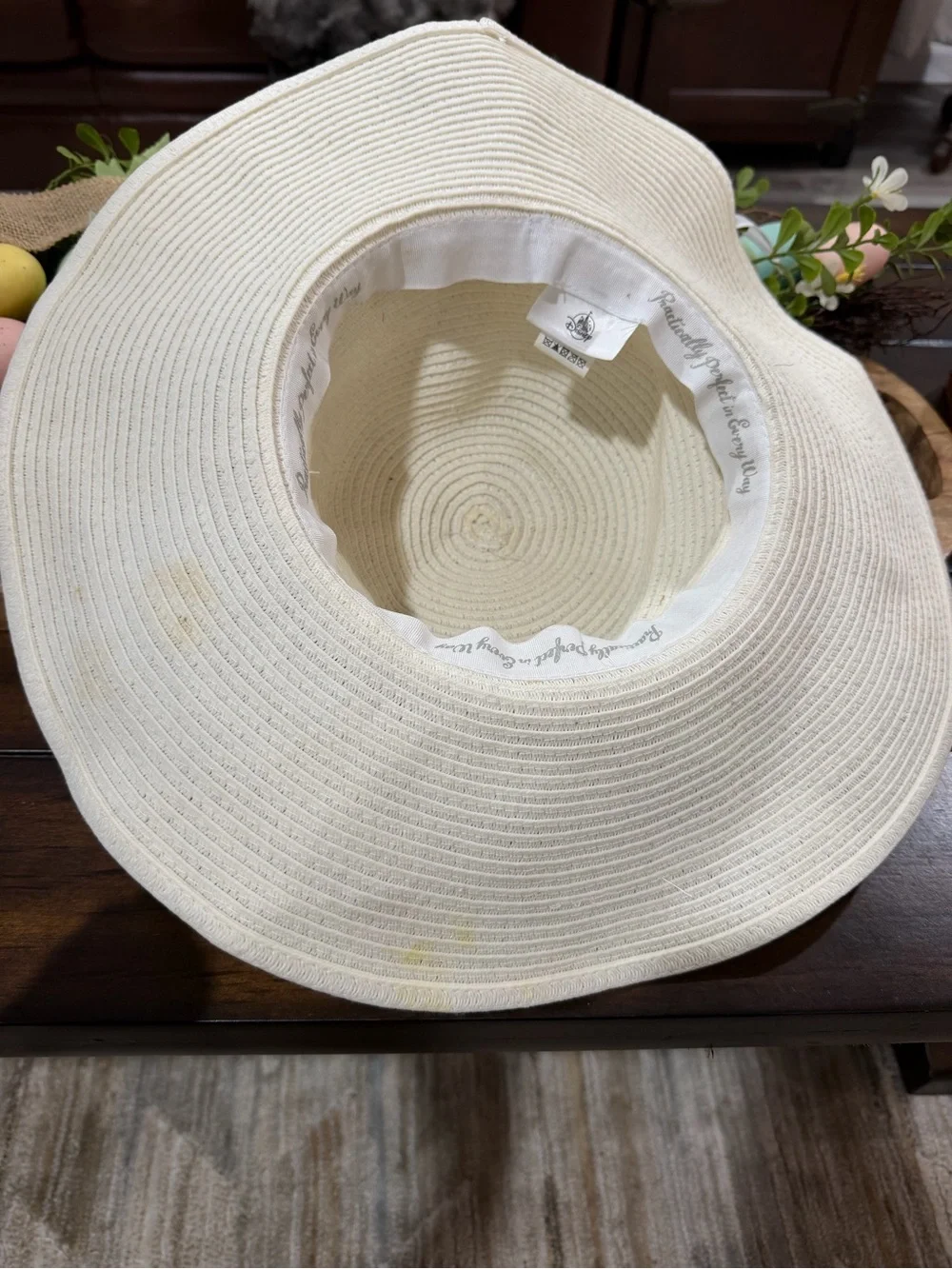 Disney Cream Sun Hat with Red & White Floral Trim